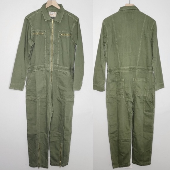 NWT Sandrine Rose x Free People Army Jumpsuit Linen Cotton Small Military Green - Picture 4 of 15